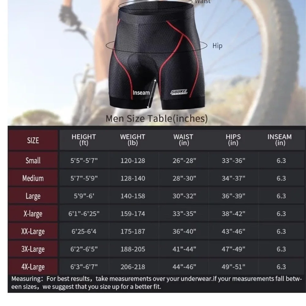Souke Sports Mens Cycling Underwear Shorts 4D Padded Bike Liner Black Red XXL O4